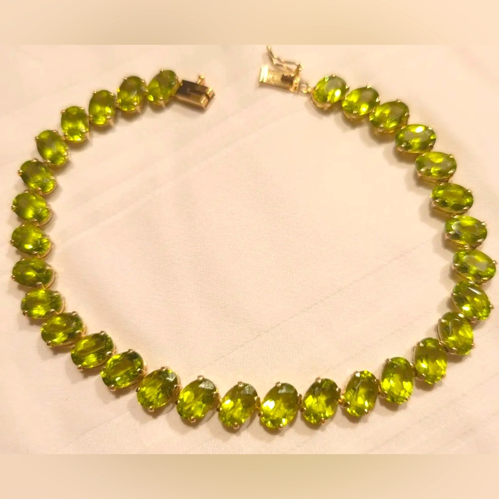 STUNNING Peridot Tennis Bracelet 14K SolidGold 8".